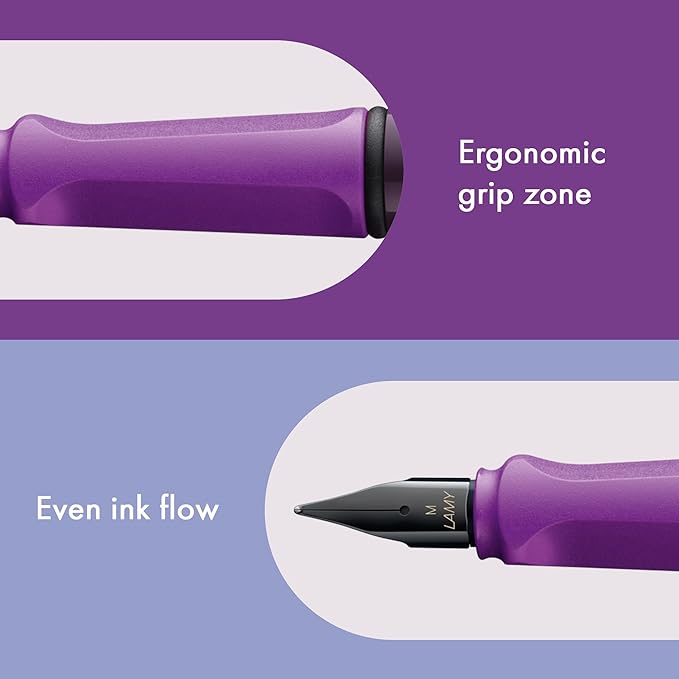 LAMY safari violet-blackberry - Fountain Pen with ergonomic grip & polished steel nib in size M - ideal for any Writing & Calligraphy - including LAMY T 10 blue cartridge - Right-Handed