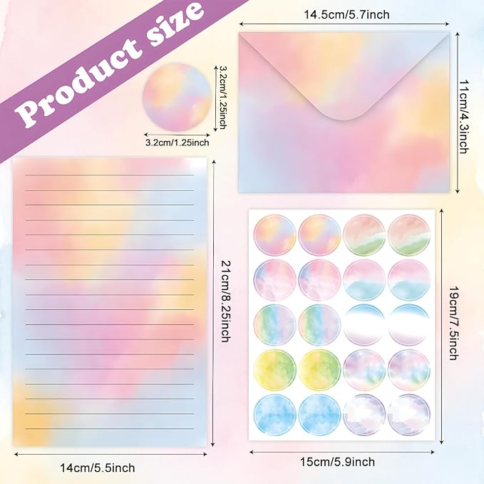 FUNCLASS 160 Pcs Stationery Set Letter and Envelopes – 50 Lined Stationery Paper and 50 Matching Envelopes, 5.5 x 8.25 Inches Letter Writing Stationery for Home, Office, School (Watercolor-B)