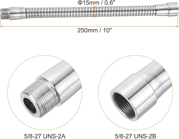PATIKIL 10" Microphone Gooseneck, 5/8"-27 Thread Metal Universal Hose Flexible Arm Gooseneck Tube Extension for Multifunction DIY, Silver Tone