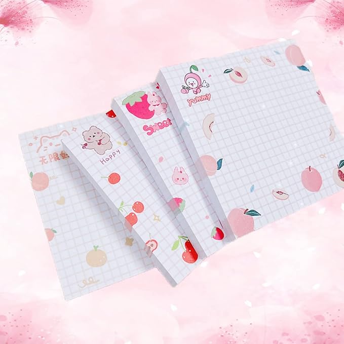 Cute Sticky Notes, 4Pack(320 Sheets) Kawaii Sticky Notes Colorful Super 3.1x3.1in Self-Stick Pads Unique Cute Fruit Patterns Sticker Note