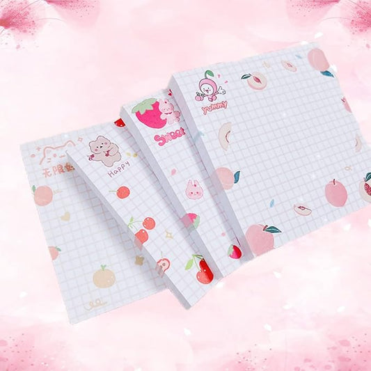 Cute Sticky Notes, 4Pack(320 Sheets) Kawaii Sticky Notes Colorful Super 3.1x3.1in Self-Stick Pads Unique Cute Fruit Patterns Sticker Note