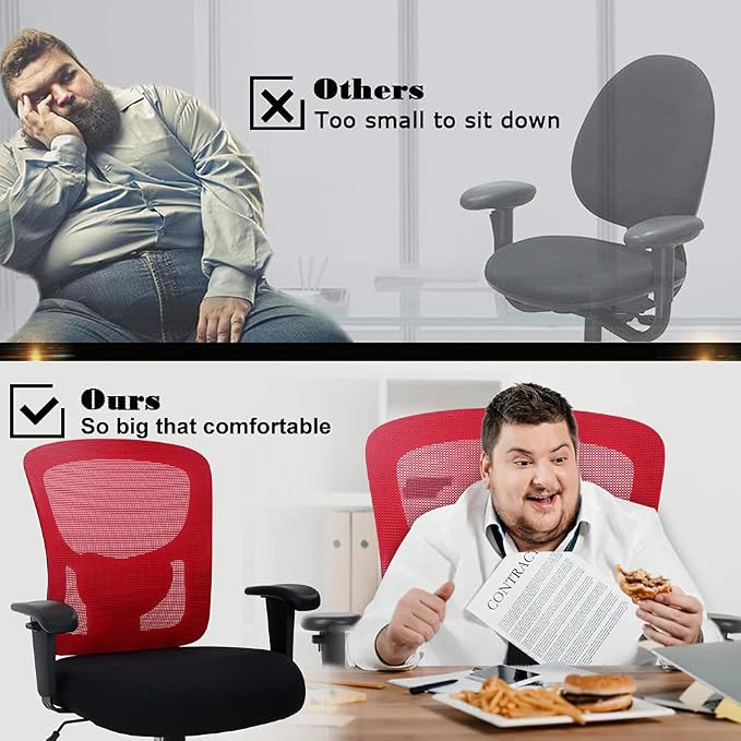 Big & Tall Office Chair Heavy Duty 400LBS Computer Desk Chair Ergonomic Task Rolling Swivel Mesh Chair with Lumbar Support & Adjustable Armrest Executive Chair for Women Men, Red