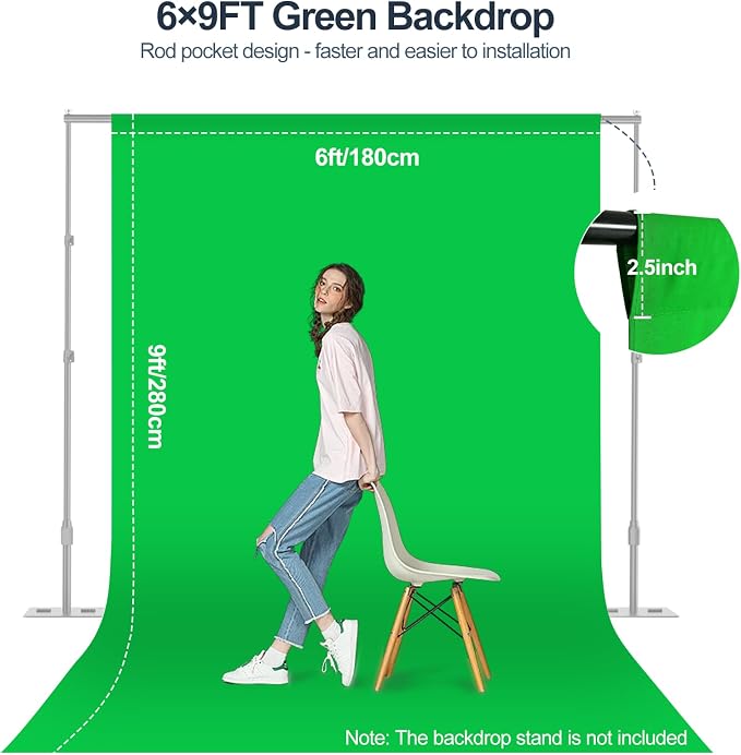 Green Screen Backdrop, 6×9FT Photography Chromakey Greenscreen Background Sheet for Zoom Meeting, Polyester Fabric Cloth Curtain for Photo Video Studio, Party, Live Streaming, Photoshoot