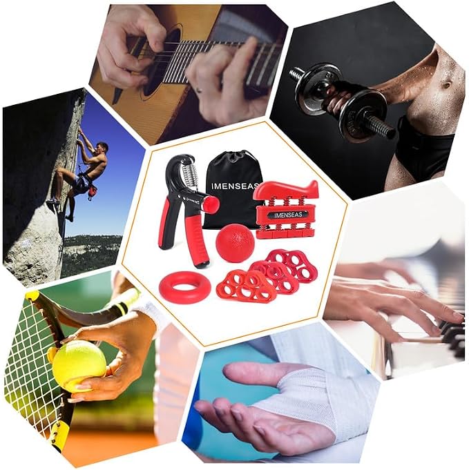Grip Strength Trainer 7 Pack Adjustable Hand Gripper, Finger Stretcher Resistance Extensor Bands, Finger Exerciser, Grip Strength Ring & Stress Ball, Hand Grip Strengthener