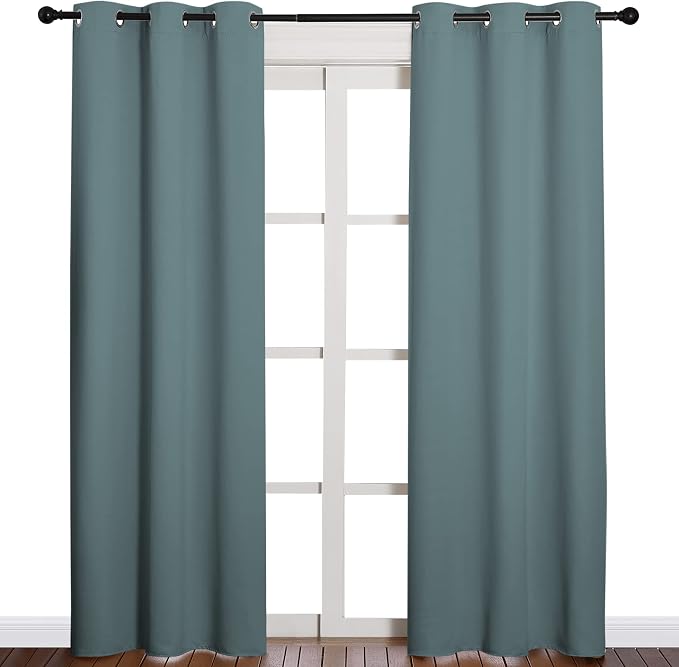 NICETOWN Modern Blackout Curtains Noise Reducing, Thermal Insulated and Privacy Room Darkening Drape Panels for Boy's Guest Room Door Window (Greyish Blue, 2 Panels, W42 x L84 -Inch)