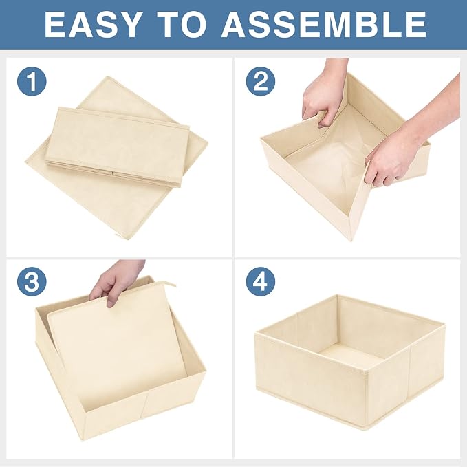 Drawer Organizer Clothes, 24 Pack Dresser Organizer Bins for Nursery Bedroom, Closet Organization and Storage Dividers for Clothing, Baby Clothes, Underwears, Socks (Beige)