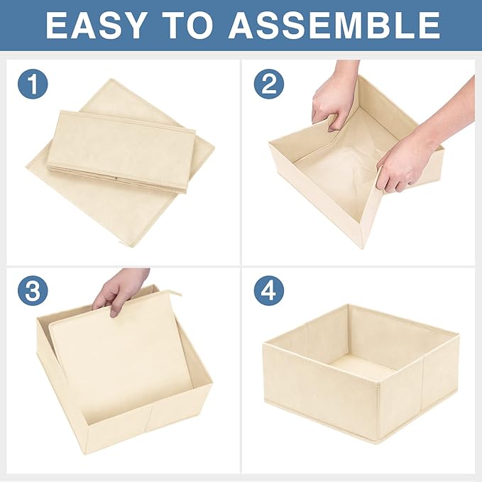 Drawer Organizer Clothes 12 Pack, Dresser Organizer for Nursery Bedroom Closet Organization and Storage - Baby Clothes Organizer Bins - Drawer Divider for Sock Underwear Bra Ties (Beige)