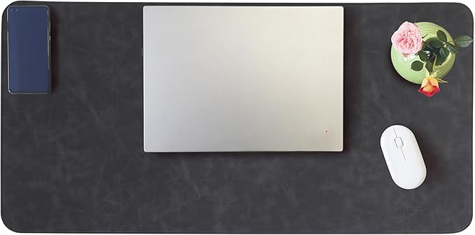 Leather Desk Mat, 31.5"x15.7" Non-Slip PU Leather Desk Pad, 2mm Thick Desk Blotter with Stiched line, Retro Large Mouse Pad, Laptop Pad for Office & Home Use (Black)