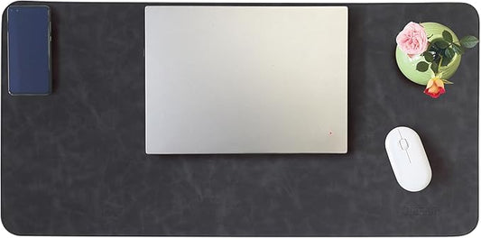 Leather Desk Mat, 31.5"x15.7" Non-Slip PU Leather Desk Pad, 2mm Thick Desk Blotter with Stiched line, Retro Large Mouse Pad, Laptop Pad for Office & Home Use (Black)