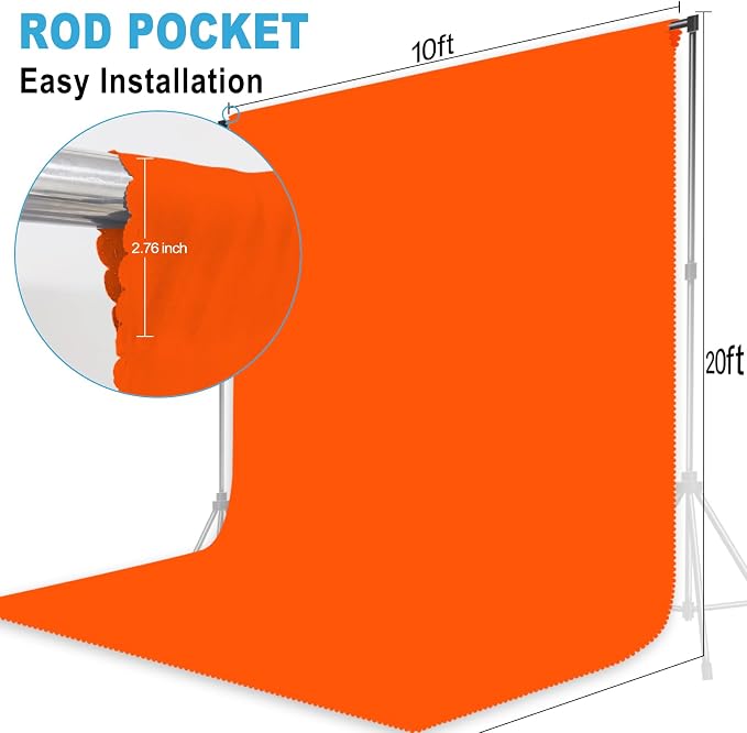 Orange Backdrop for Photoshoot, Professional Photo Backdrop Background Curtain for Product Photography, Portraits, Wedding, Party, Live Streaming Video Recording 10X20 FT
