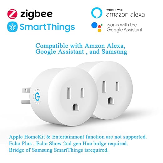 Smart Plug,DOGAIN Zigbee Smart Plugs Outlet Works with ST and Echo Plus Hub Voice Control Compatible with Alexa and The Google Assistant (Hub Required)(2 Pack)