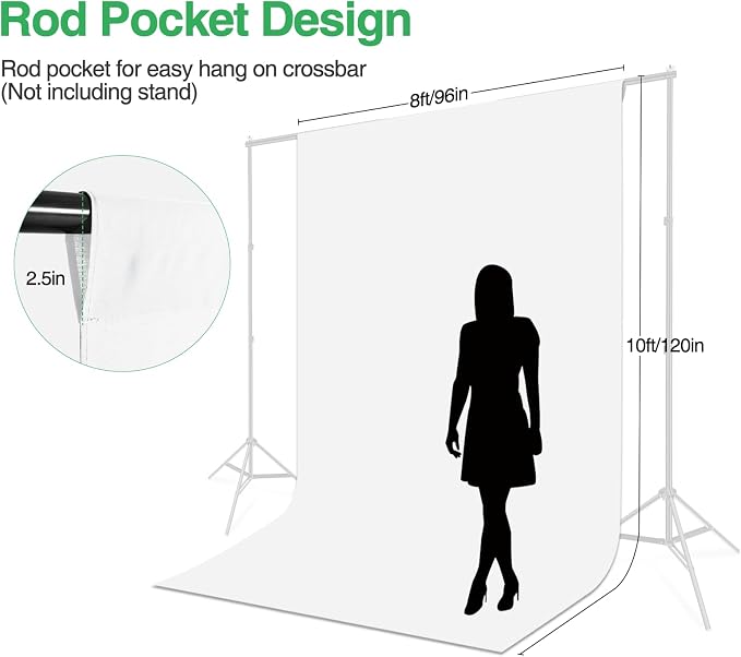 White Backdrop for Photoshoot 8x10ft (WxH), White Backdrop Curtain Backdrop for Photography Polyester Collapsible Background Screen for Portrait, Product Video, Pet, Photo Studio