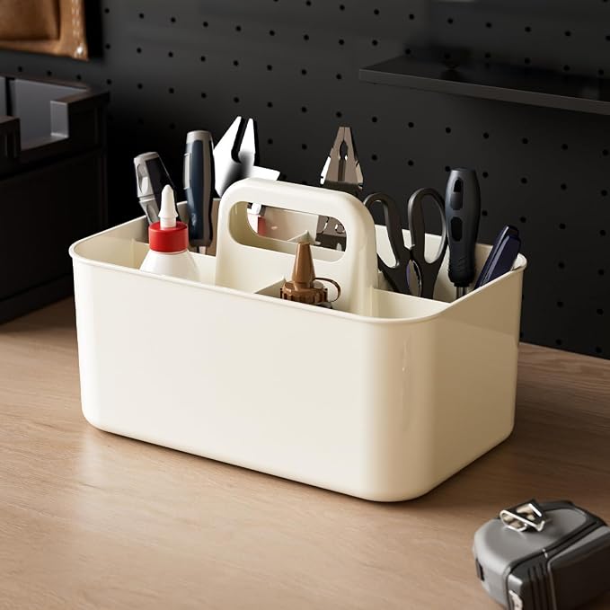 Vidifor Clear Portable Caddy Tote, Shower Caddy with Handle for Art Supplies, Makeup, Crafts, Colored Pencils, Sewing, Office Supplies (White)