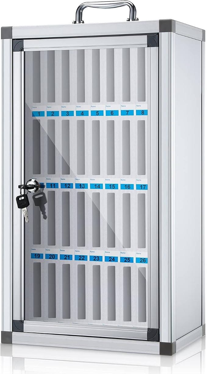 Amylove 36 Slots Cell Phone Locker Cabinet Aluminum Alloy Pocket Chart Storage Locker Box Cabinet Wall-Mounted Cell Phones Storage Box with Handle for Office Classroom Gym(White)