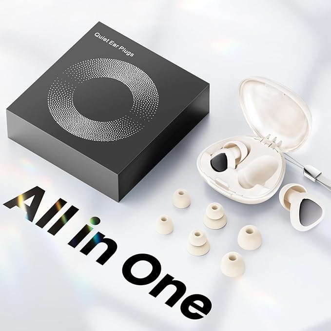Ear Plugs for Sleeping Noise Cancelling, 45dB Reusable Silicone Earplugs with 6 Eartips and Carry Case, Ear Plugs for Concert & Hearing Protection, Sleep, Travel, Focus & Noise Reduction, White