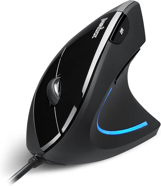 Perixx PERIMICE-513 Wired Ergonomic Vertical Mouse - 6 Buttons with 1000/1600/3200/6400 DPI - Right-Handed Design - Wired USB 5.9ft Cable - Black