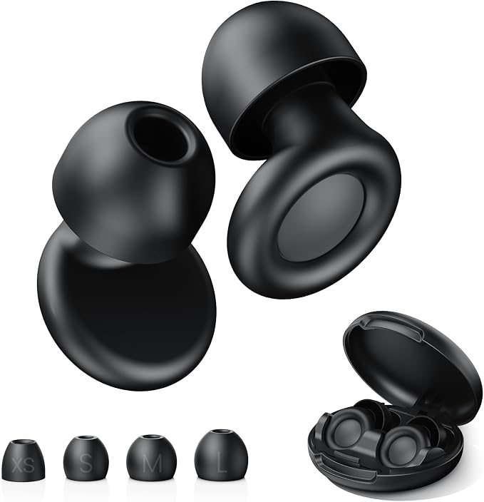 JUSTRVN Ear Plugs for Sleeping,2 Pairs of Noise Reduction Earplug for Concert&Study, Hearing Protection Earplugs -30dB with 4-Size Tips,Reusable Silicone Earplugs for Comfort,Focus and Loud Events