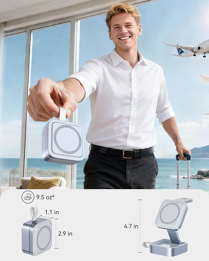 3 in 1 Wireless Charging Station for Apple Devices, Magnetic Foldable Travel Fast Charger Stand Compatible with MagSafe for iPhone Air/17/16/15/14/13/12 Series, Apple Watch & AirPods Pro/4/3/2-Blue