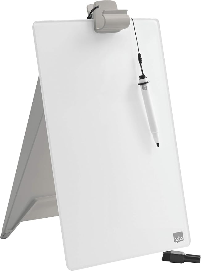 Nobo Glass Dry Wipe Personal Desktop Easel Whiteboard, 21.6 x 29.7 x 3 cm, Brilliant White, 1905173