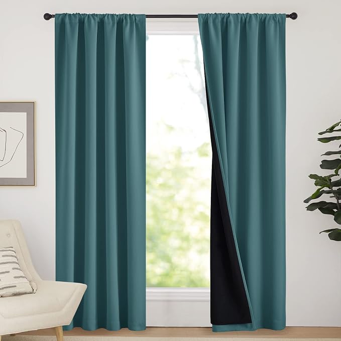 NICETOWN Complete 100% Blackout Curtain Set, Thermal Insulated & Energy Efficiency Window Draperies for Guest Room, Full Shading Panels for Shift Worker and Light Sleepers, Sea Teal, 42W x 84L, 2 PCs