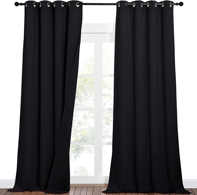 NICETOWN Neighbors Noise, Light & Thermal Blocking Blackout Curtains for Theater, Studio, Room Dividers Curtains, Thick & Heavy-Duty Drapes for Necessary Privacy (52" Wide x 102" Long, Black, 2 PCs)