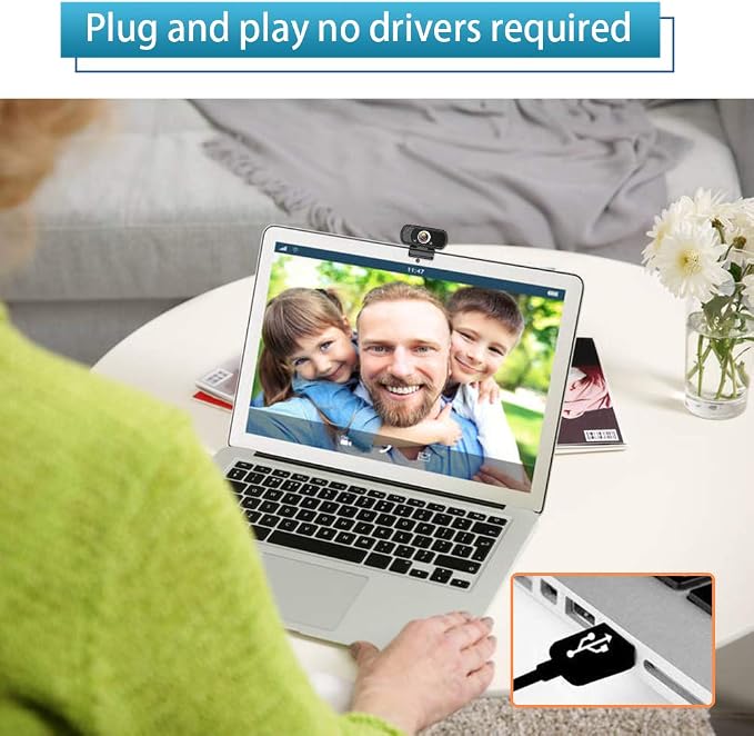 1080P Webcam with Microphone, HD Web Camera with Tripod Stand, Auto Light Correction, Privacy Cover, 110° FOV, Plug&Play Computer USB Camera for Zoom/Teams/Facetime/YouTube/Google Meet/Switch