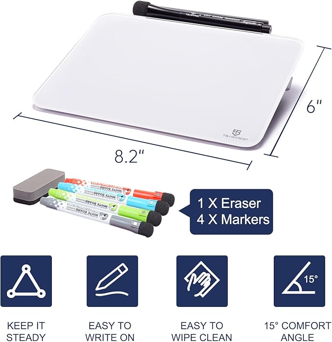 Small Desktop Glass Dry-Erase Whiteboard - 8 X 6 Inches Tabletop Easel Whiteboard with Stand × 2