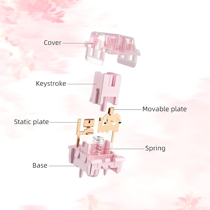 Zhouwang Rose Keyboard Switches, 5-Pin Tactile pre-Lubricated switches, Dustproof and Water-Resistant, Suitable for Mechanical Gaming Keyboards.(72Pcs)