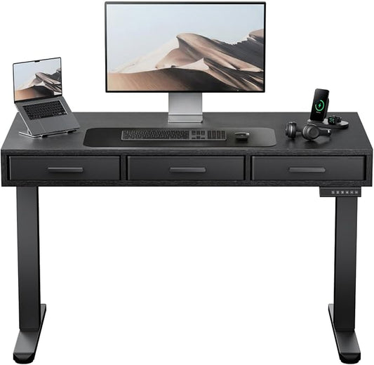 HUANUO Electric Standing Desk with Drawers, C-Clamp Mount Compatible, 40 x 22 Inch Height Adjustable Sit Stand Desk, Fabric Drawers, Home Office Stand Up Desk with 4 Custom Height Settings, Black