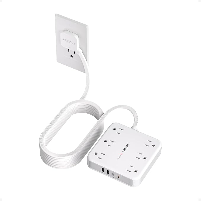 TESSAN 15Ft Grey Extension Cord with Multiple Outlets, Surge Protector Power Strip with 6 Outlets and 4 USB Ports (2 USB C), 2100 Joules Protection, Flat Plug, Outlet Extender for Home, Office, Dorm