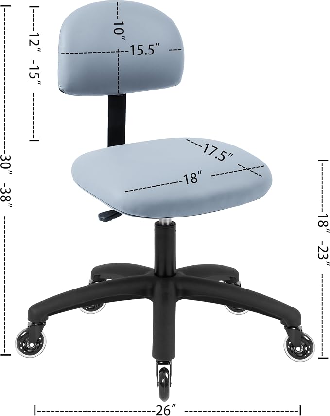 FSS Series Square seat Low (18"-23") seat Height Chair. Vinyl-for Office, Garage, Desk, Shop, Computer, Doctor, Medical, Easy to Clean! NO Footring (Gray, Low, Rubber Roller Casters)