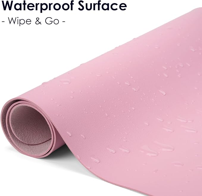 Leather Desk Pad Protector, Waterproof Mouse Pad, PU Desk Mat, Office Desk Cover, Desk Writing Mat for Office/Home/Work/Cubicle (Pink) 35.4x17 in