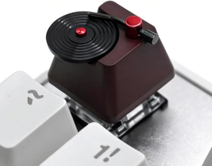 Artisan Keycaps, Vinyl Record Player Custom Cover Caps for MX Mechanical Keyboard, Movable Turntable Tonearm Records Resin Handmade 1U Replacement for Esc Del Arrow Key (Brown and Black)