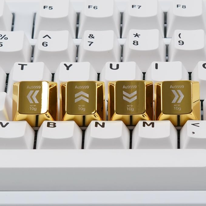 Artisan Zinc Alloy Golden Keycap for Mechanical Keyboard Arrow Key Metal 4 Keys, 1U Size, Custom Keycap Fit MX Switch Compatible, Decorative Design for Gaming and Typing (↑ ↓ ← →)