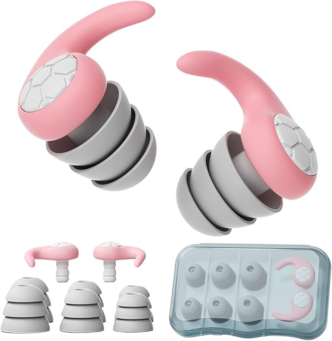 Noise Cancelling Ear Plugs for Sleeping - Pink Comfortable Reusable Silicone Earplugs for Sleep 24dB Noise Reduction Snoring and Studying Travel Concerts Hearing Protection with 3Tips and Storage Box