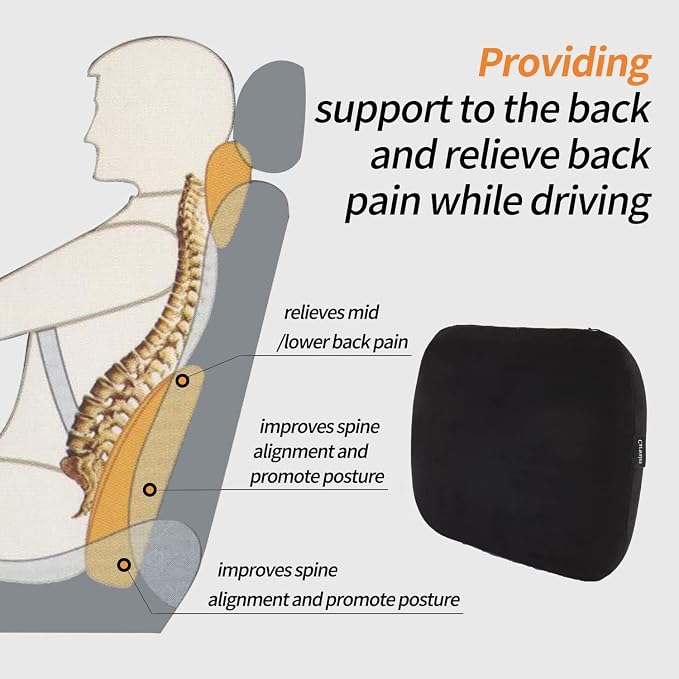 Carwales Emulsion Lumbar Support Pillow for Car Driving Seat Relax Soft Lower Back Support Home Office Chair Cushion Desk Accessories Waist Pain Relief Black