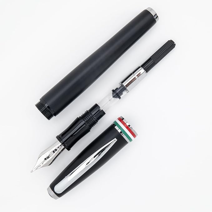 Monteverde USA Aldo Domani Italia Fountain Pen Matte Black - Medium Nib - Luxury Writing Pen - Italian Design - JoWo Stainless Steel Nib - Smooth Ink Flow - Refillable - Gift Box Included