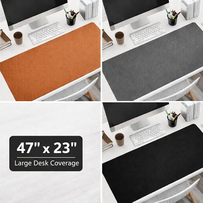 Large Desk Mat 47" x 23" – Premium PVC Leather Desk Pad, Non-Slip Office & Home Workspace Mat, Water-Resistant Writing Surface, Large Desk Protector for Laptop, Keyboard & Mouse (Black)