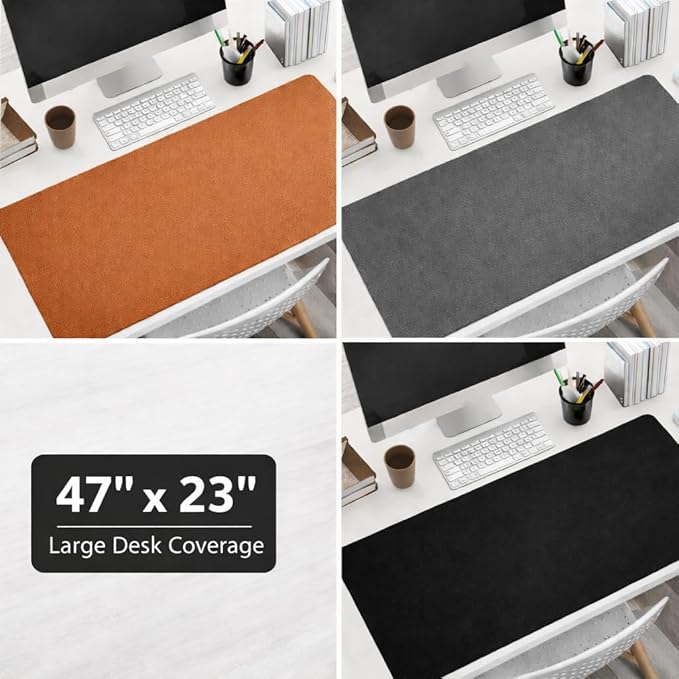 Large Desk Mat 47" x 23" – Premium PVC Leather Desk Pad, Non-Slip Office & Home Workspace Mat, Water-Resistant Writing Surface, Large Desk Protector for Laptop, Keyboard & Mouse (Grey)