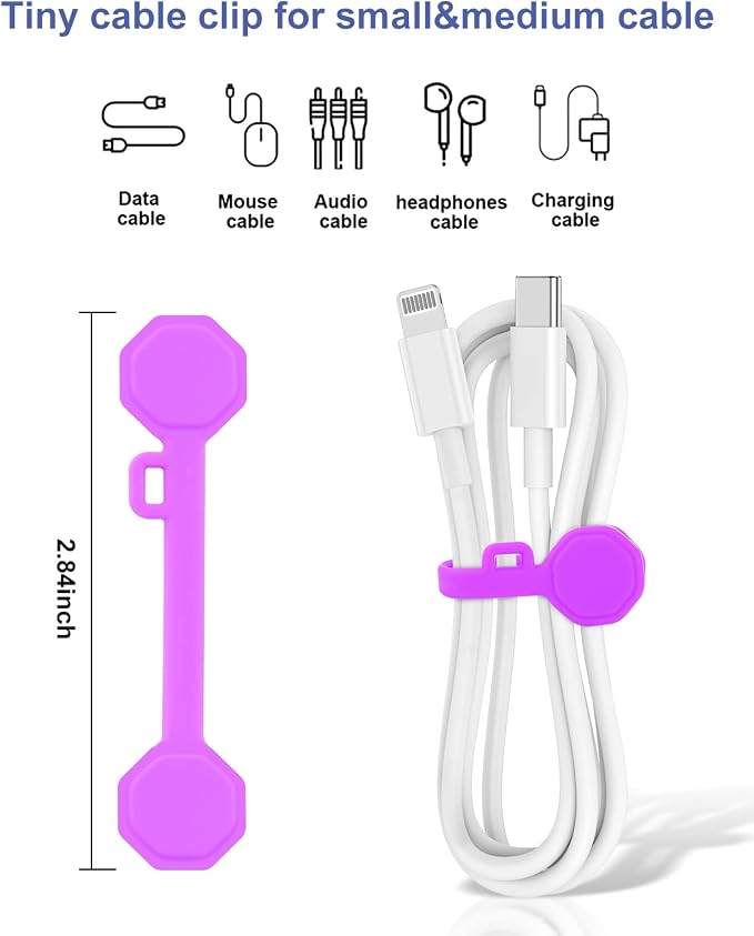 8 PCS Silicone Magnetic Cable Ties, Reusable cord Organizer clips | magnet cord holder for phone charging, compatible with USB/lightning cables, bookmarks, whiteboard magnets, fridge magnets