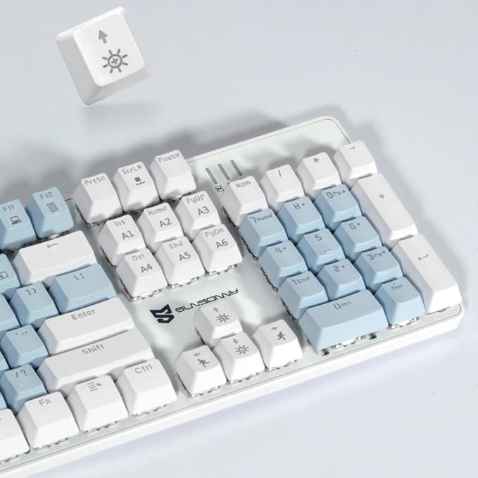 Merdia Full Size Wired Mechanical Gaming Keyboard | Blue Switch Led Backlit 104 Keys US Layout Mechanical Computer Keyboards | Hot Swappable Blue & White Keycaps Light Up PC Gaming Keyboard