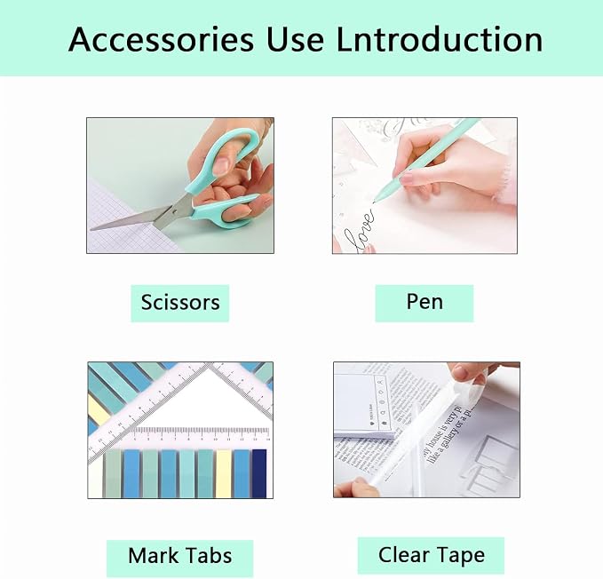 Office Supplies,Green Desk Accessories,Office Supplies Set,Stapler and Tape Dispenser Set,Scissors,Staple Remover,Binder Clips,Staples,Ballpoint Pen,Index Tabs with Ruler,Clear Tape.9pcs for Office