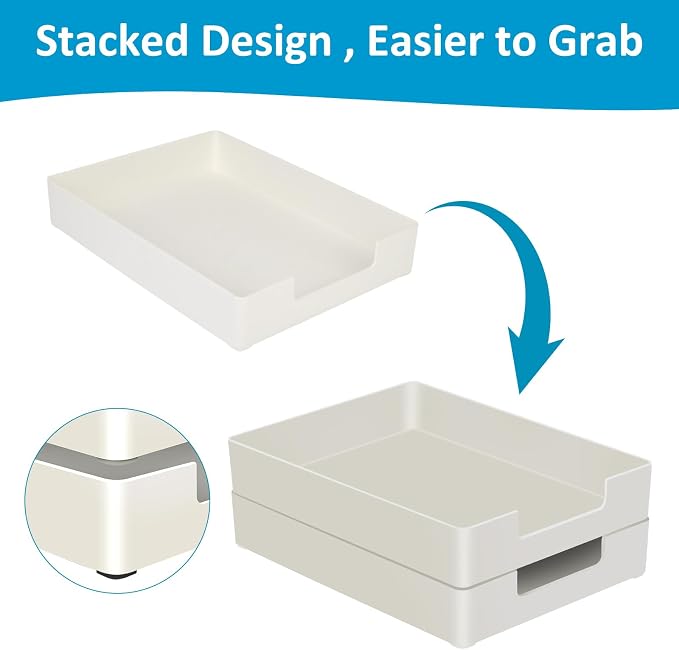 Paper Tray, Letter Tray, 2-Pack Desk Tray Organizer, Plastic A4 Letter-Size Printer Paper Holder, Rectangular Desktop Stackable File Mail Document Storage Container for Office Supplies School Home