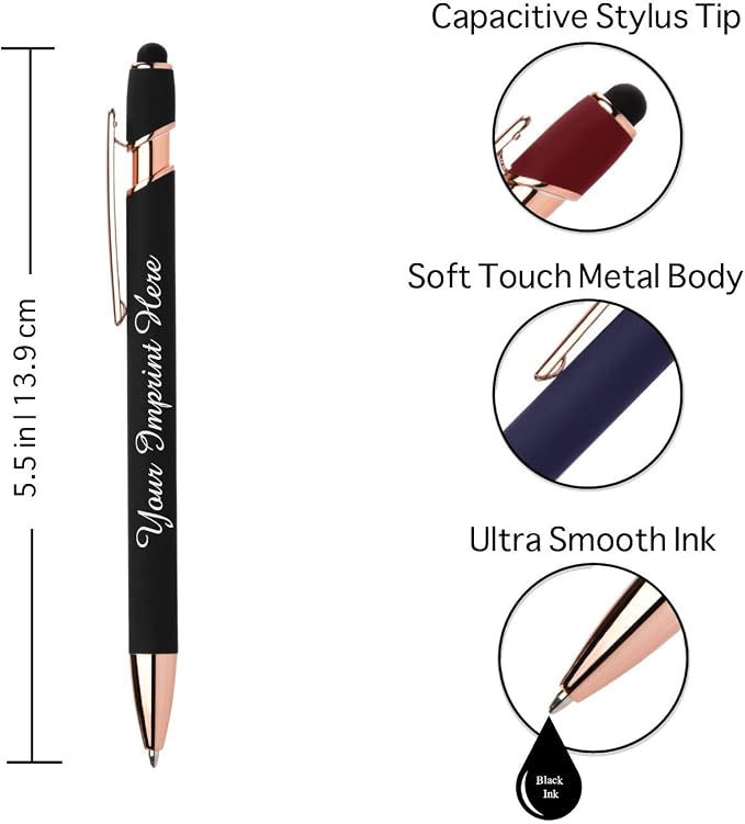 ExpressDesigns™ - Personalized Pens Gift Set - 2 Pack of Rose Gold Soft Touch Metal Pens w/gift box - Luxury Ballpoint Pen Custom Engraved with Name | Perfect for Him or Her (Purple - Black)