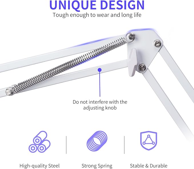 FEELWORLD AMS1 Microphone Boom Arm, Adjustable Mic Arm Stand with 3/8” to 5/8” Screw, Compatible with PM1 and other Mics for Podcast Straming Gaming Studio (White)