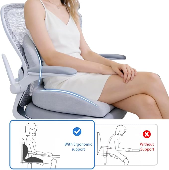 Adjustable Memory Foam Lumbar Cushion - Ergonomic Lower Back Support Pillow with Cotton Cover, Mid-Height Customizable Design for Office Chair, Car Seat, Long Sitting (Gray, Large)