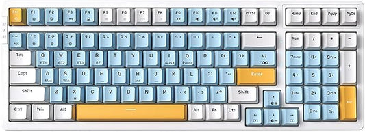 Merdia Wireless Mechanical Keyboard, Triple Mode 2.4G/USB-C/BT Gaming Keyboards 100 Keys Ice-Blue Backlit, Red Switch Keyboard | Rechargeable Mechanical Gaming Keyboards | Ice Blue/W/Y