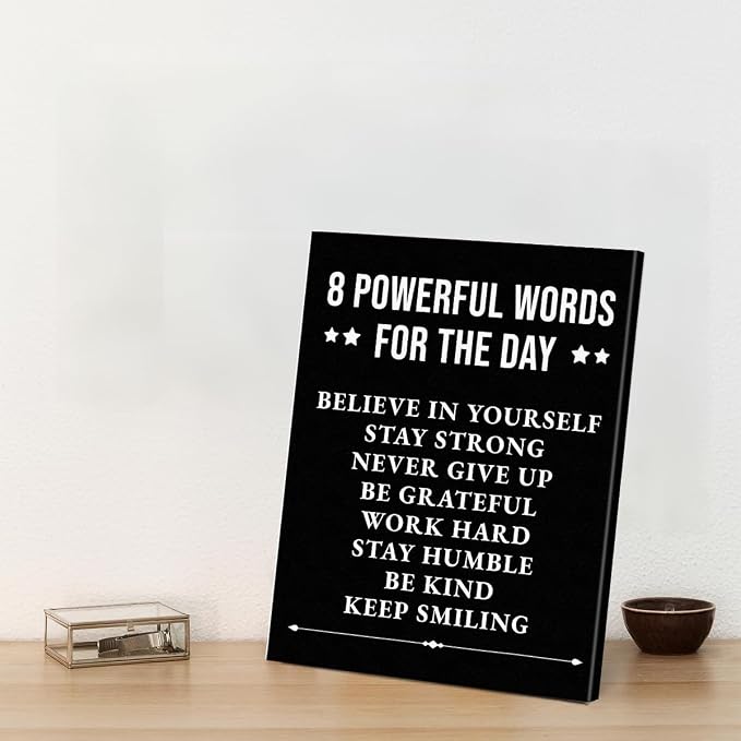 Inspirational Wall Decor, Motivational Canvas Painting Wall Art for Men Teen Boy, Black and White Positive Quotes Posters for Bedroom Living Room Classroom Gym Office (8 X 10 Inches, Framed)