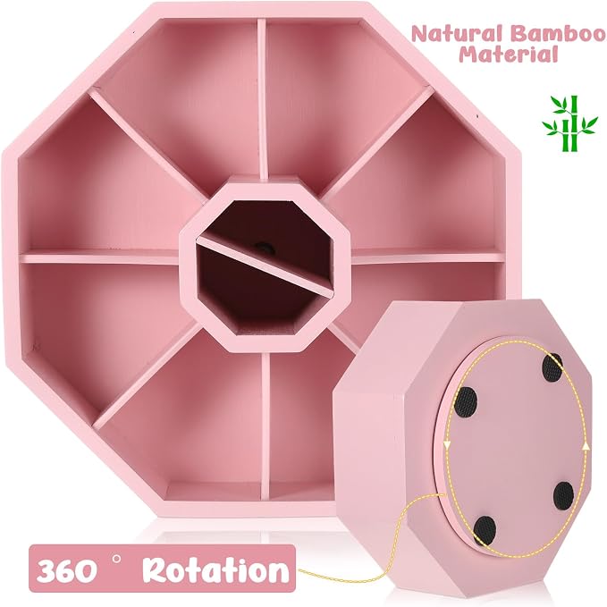 360° Rotating Pencil Holder for Desk Bamboo Rotating Marker Pen Desk Organizer Art Supply Gifts or Desktop Storage Caddy, Crayon, Marker, Pencil(Light Pink)