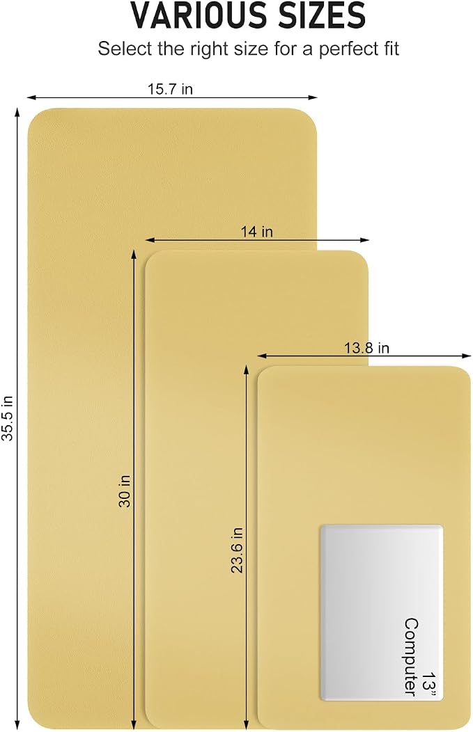 Desk Pad, 35.5" x 17" PU Leather Non-Slip Desk Mat Large Mouse Pad for Desktop, Waterproof Laptop Computer Writing Mat for Office, Home, Work, Gaming, Pale Yellow